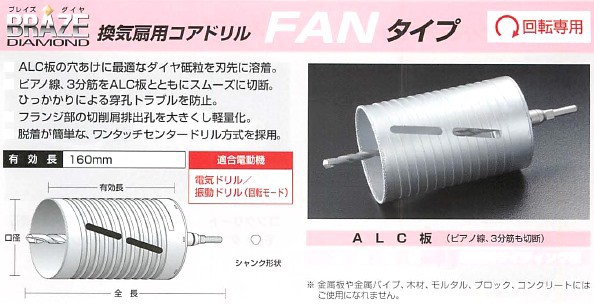 ユニカ BZ-FAN160ST 換気扇用コアドリル FANタイプ ストレートシャンク