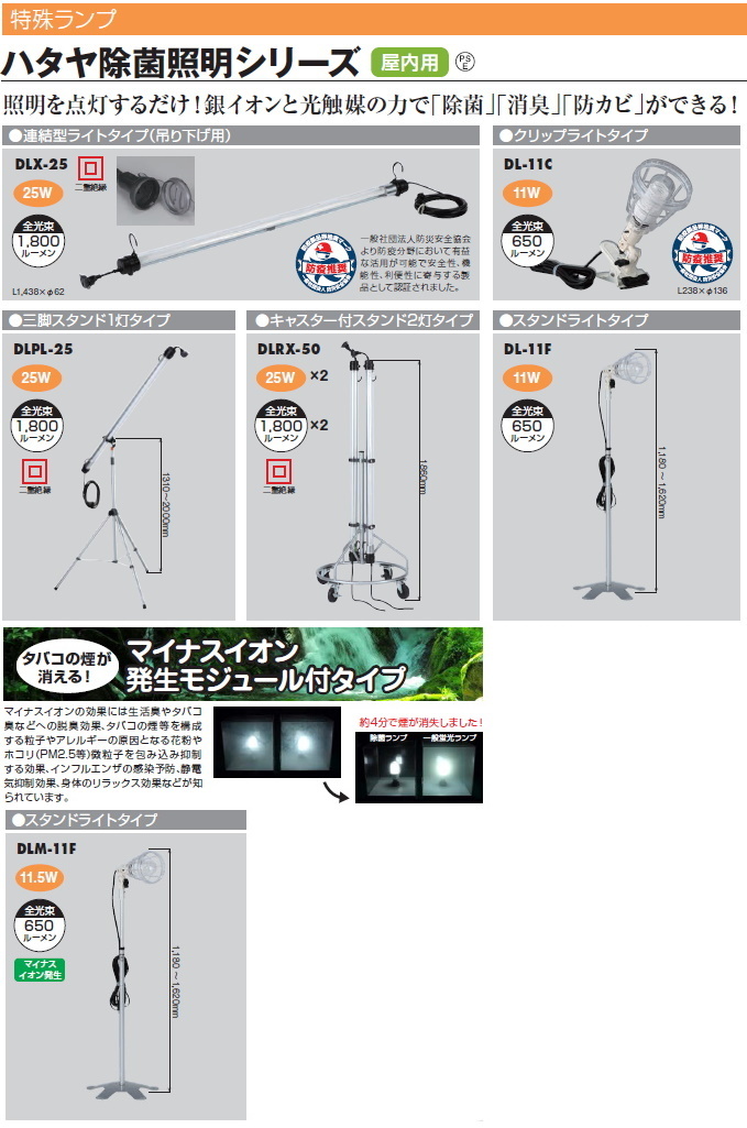 ハタヤリミテッド ハタヤ除菌照明 屋内用 連結型ライトタイプ(吊り下げ用) 二重絶縁 DLX－25 かんだ！