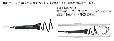 KANTOOL カンツール ロッド式排水管清掃器 Bプラマーズ Bテーパー・コークスクリュー φ100mm用 No.PB-9