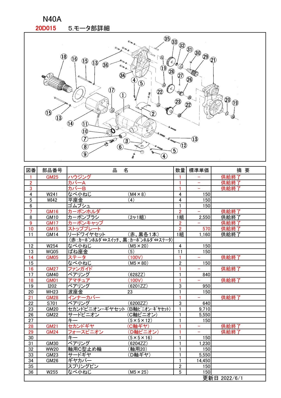 新発売の REX N40A用部品 主軸 モータ部 図番 23：オイル吐出ホース620赤620mm赤